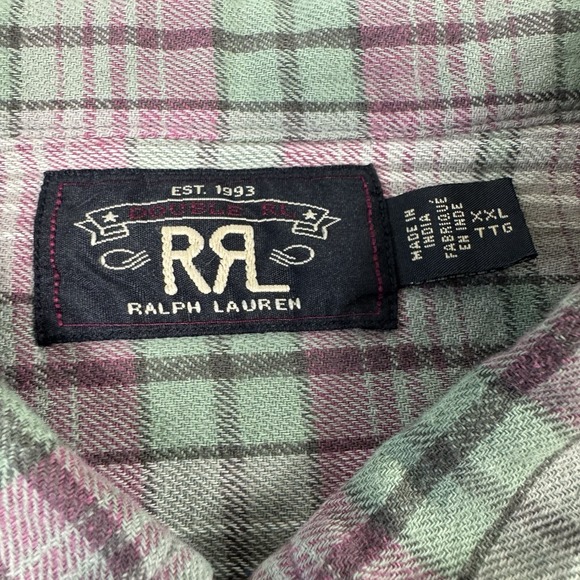 RRL Ralph Lauren Green Pink Twill Checked Dual Pocket Button Front Size 2XL NWT - Picture 4 of 6